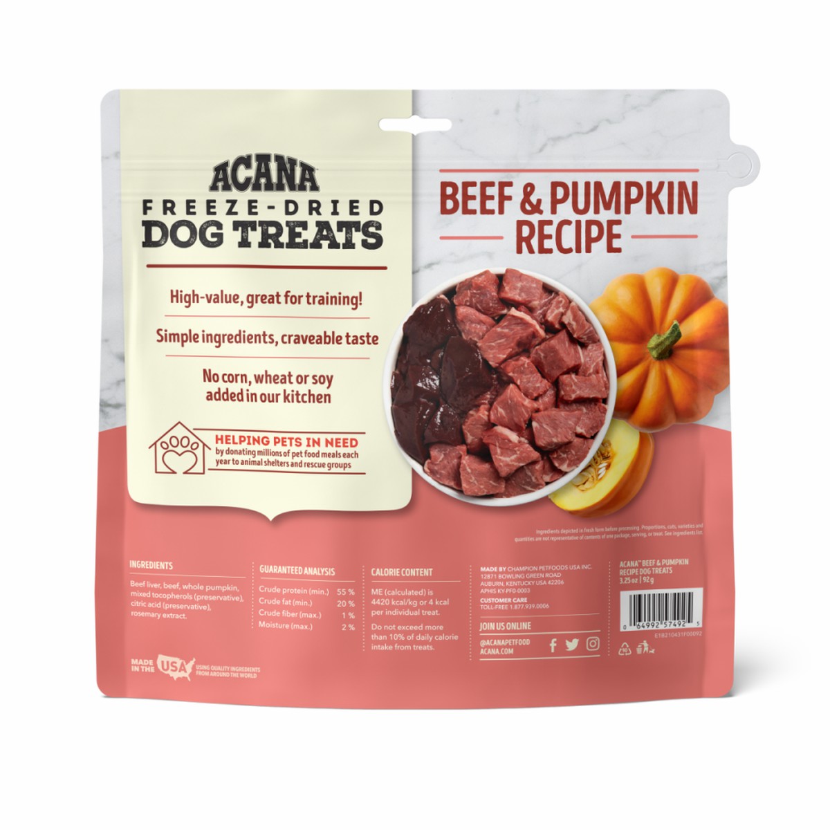 Acana Beef & Pumpkin Freeze-Dried Treats Limited Ingredients Grain Free Freeze-Dried Dog Treats 1.25oz | 629831JMY