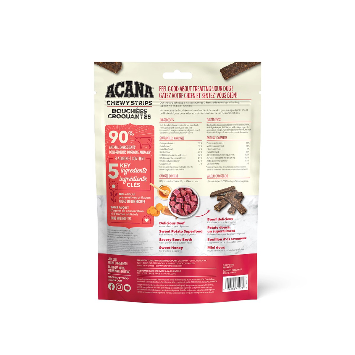 Acana Chewy Strips, Beef Grain Free Dog Food Soft & Chewy Treats 4oz | 145906TRP