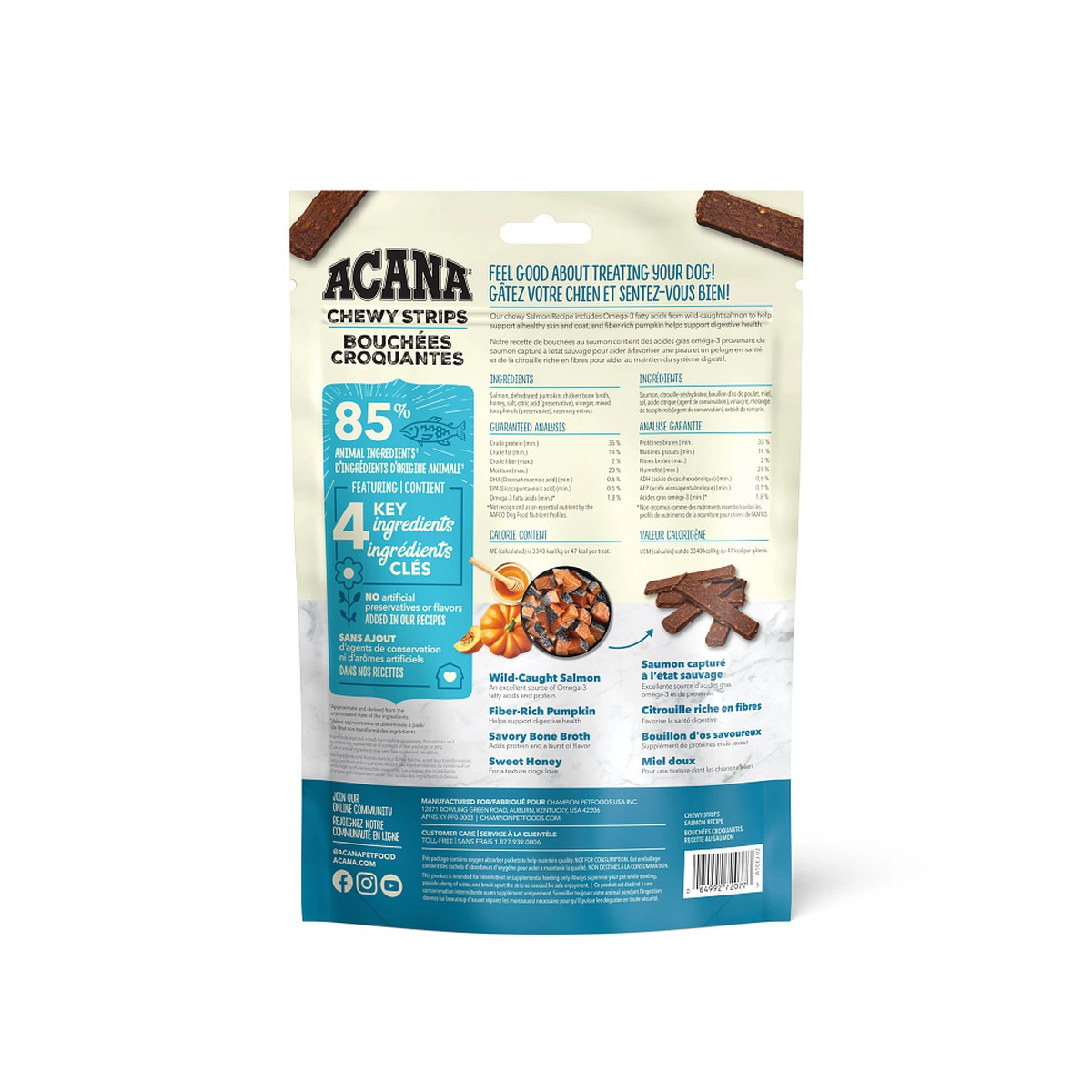 Acana Chewy Strips, Salmon Grain Free Dog Food Soft & Chewy Treats 4oz | 316420CUP