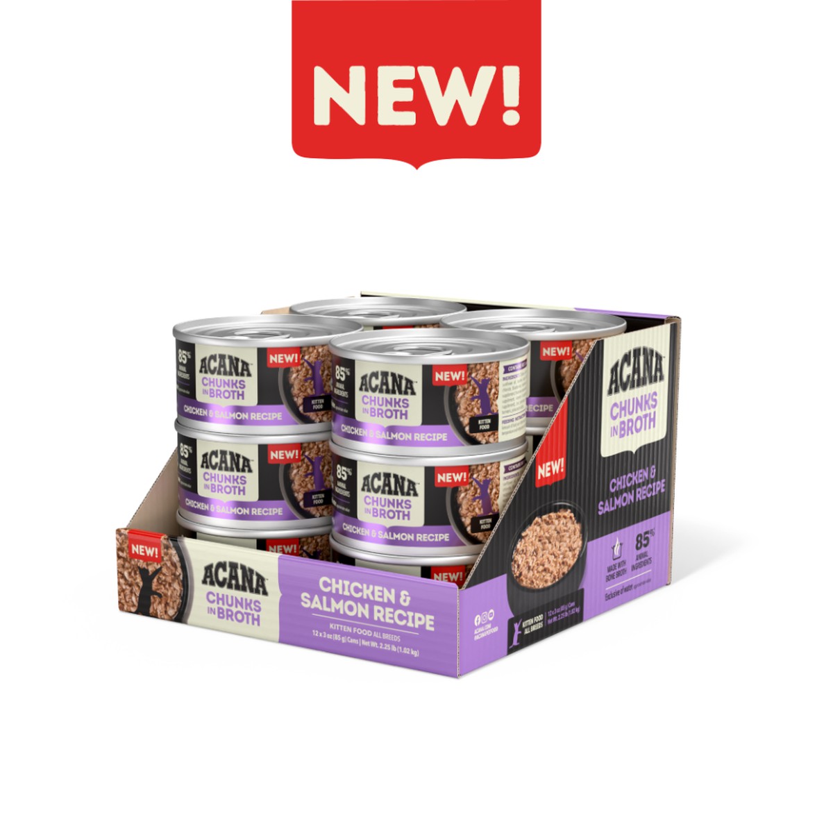 Acana Chunks in Broth Chicken & Salmon for Kittens Grain Free Wet Cat Food 3oz*12 | 013729PGA