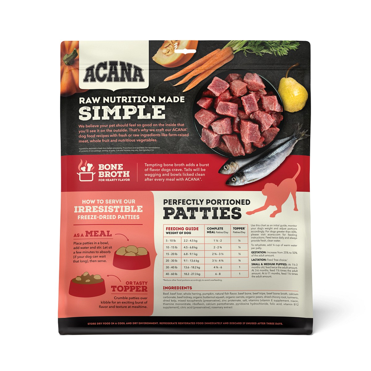 Acana Freeze-Dried Patties, Farm-Raised Beef Grain Free Freeze-Dried Food 14oz | 579312ZST