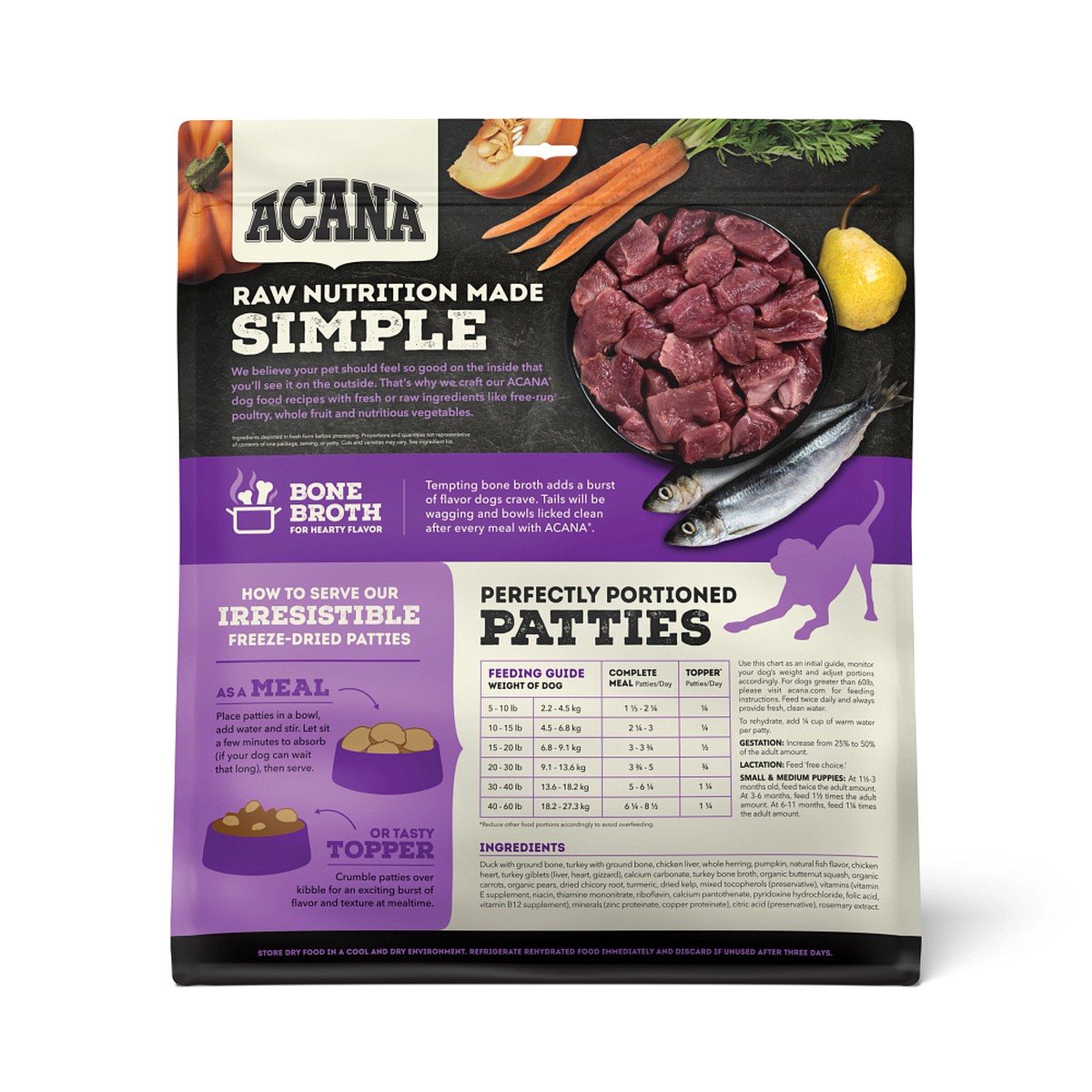 Acana Freeze-Dried Patties, Free-Run Duck Grain Free Freeze-Dried Food 14oz | 068347CKH