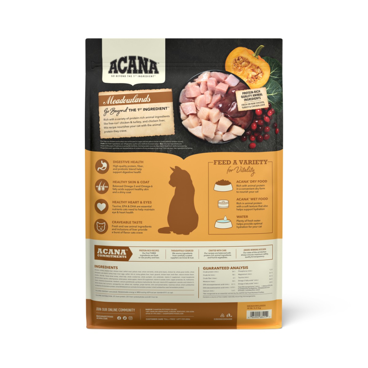 Acana Highest Protein, Meadowlands Grain Free Dry Cat Food 4lb | 014792EDO