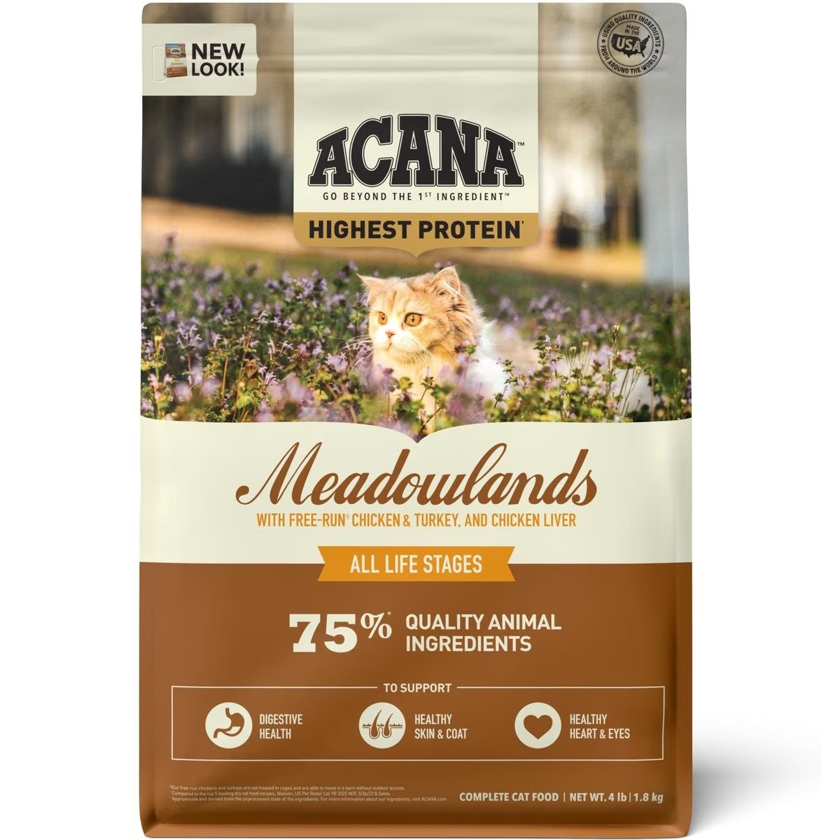 Acana Highest Protein, Meadowlands Grain Free Dry Cat Food 4lb | 014792EDO