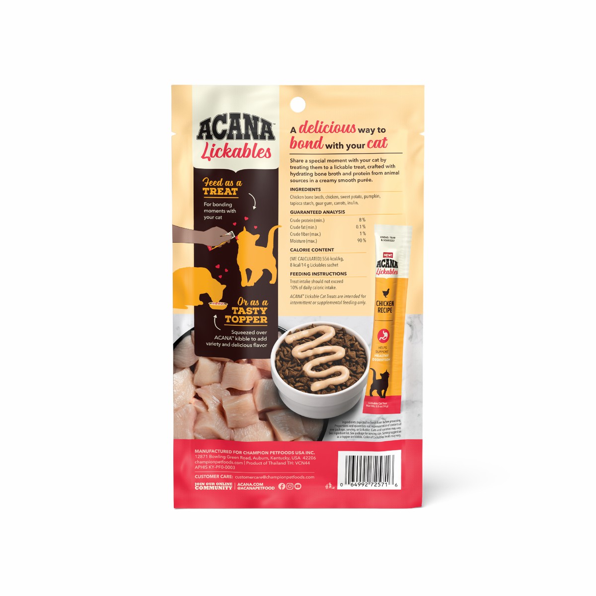 Acana Lickables, Chicken, Cat Treats Grain Free Cat Food Lickable Treats 2.5oz*5 | 172540RVH