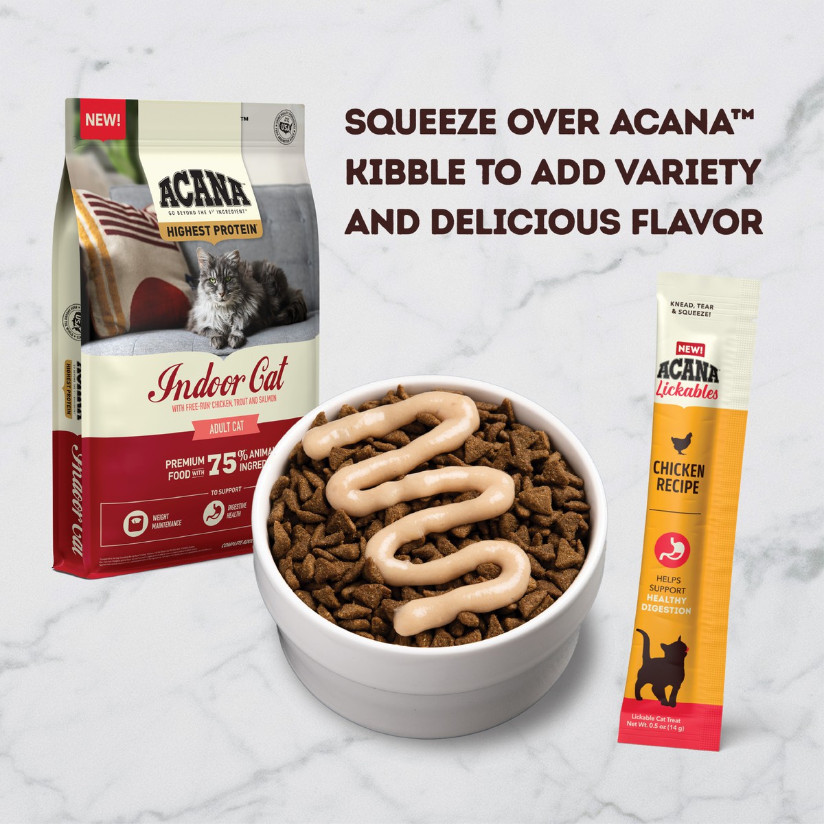 Acana Lickables, Chicken, Cat Treats Grain Free Cat Food Lickable Treats 2.5oz*5 | 172540RVH