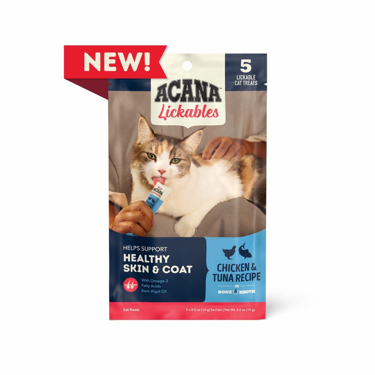 Acana Lickables, Chicken & Tuna, Cat Treats Grain Free Cat Food Lickable Treats 2.5oz*5 | 560379BJP