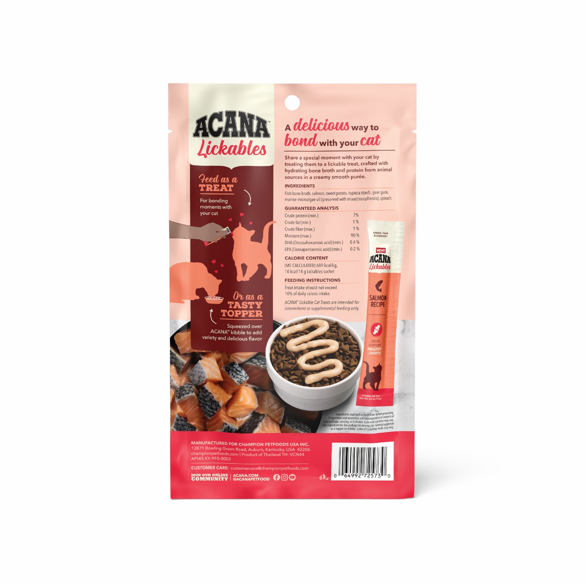 Acana Lickables, Salmon, Cat Treats Grain Free Cat Food Lickable Treats 2.5oz*5 | 590246NXH