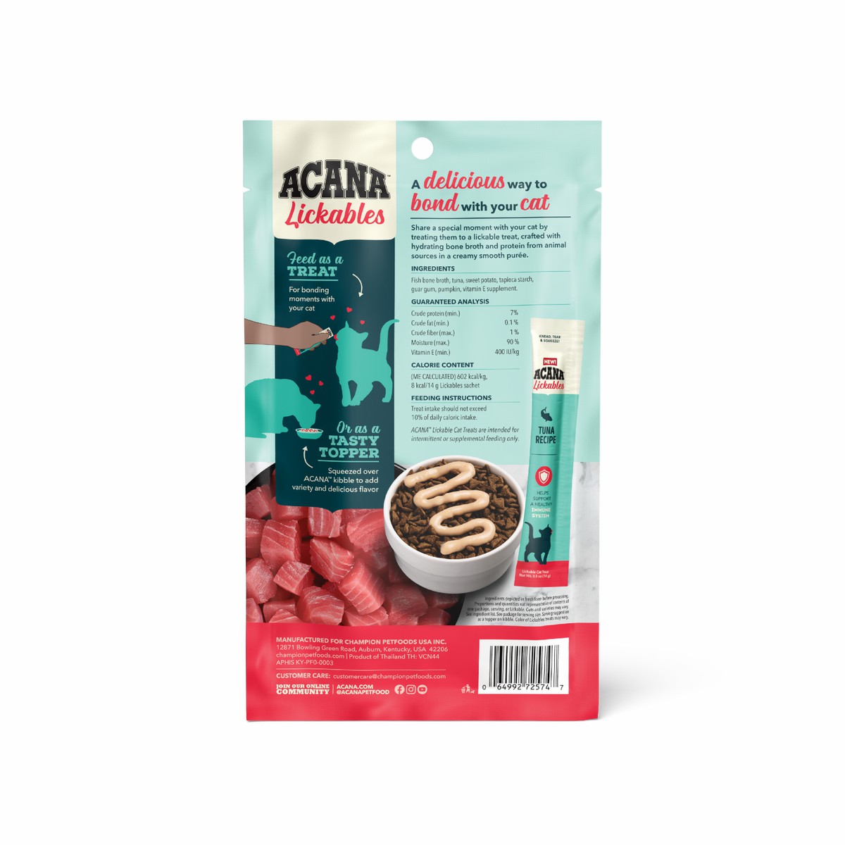 Acana Lickables, Tuna, Cat Treats Grain Free Cat Food Lickable Treats 2.5oz*5 | 870154QUJ