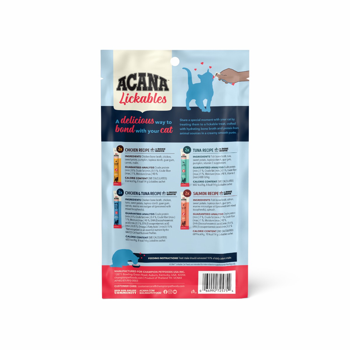 Acana Lickables, Variety Pack, Cat Treats Grain Free Cat Food Lickable Treats 4oz*8 | 850629ERP