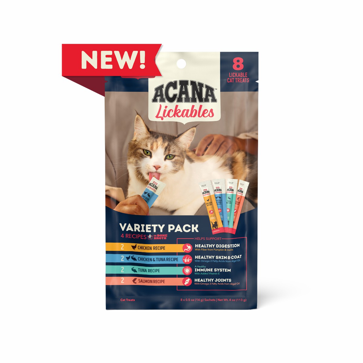 Acana Lickables, Variety Pack, Cat Treats Grain Free Cat Food Lickable Treats 4oz*8 | 850629ERP