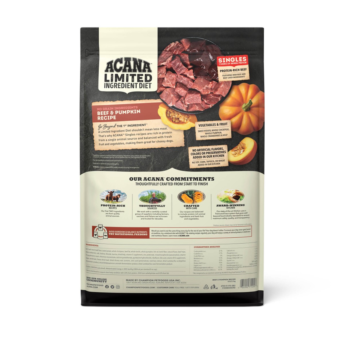 Acana Singles, Beef & Pumpkin Limited Ingredients Grain Free Dry Dog Food 4.5lb | 175830NIC