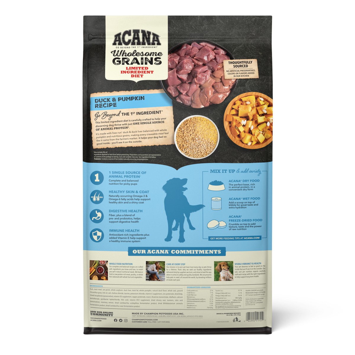 Acana Wholesome Grains, Duck & Pumpkin, Limited Ingredient Diet Dry Dog Food 4lb | 749056TDR