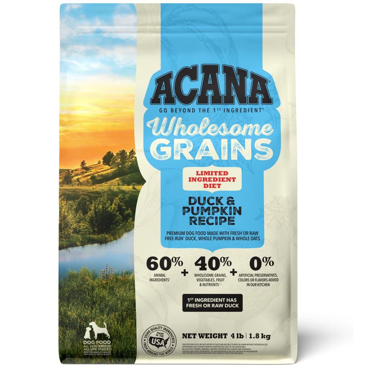 Acana Wholesome Grains, Duck & Pumpkin, Limited Ingredient Diet Dry Dog Food 4lb | 749056TDR