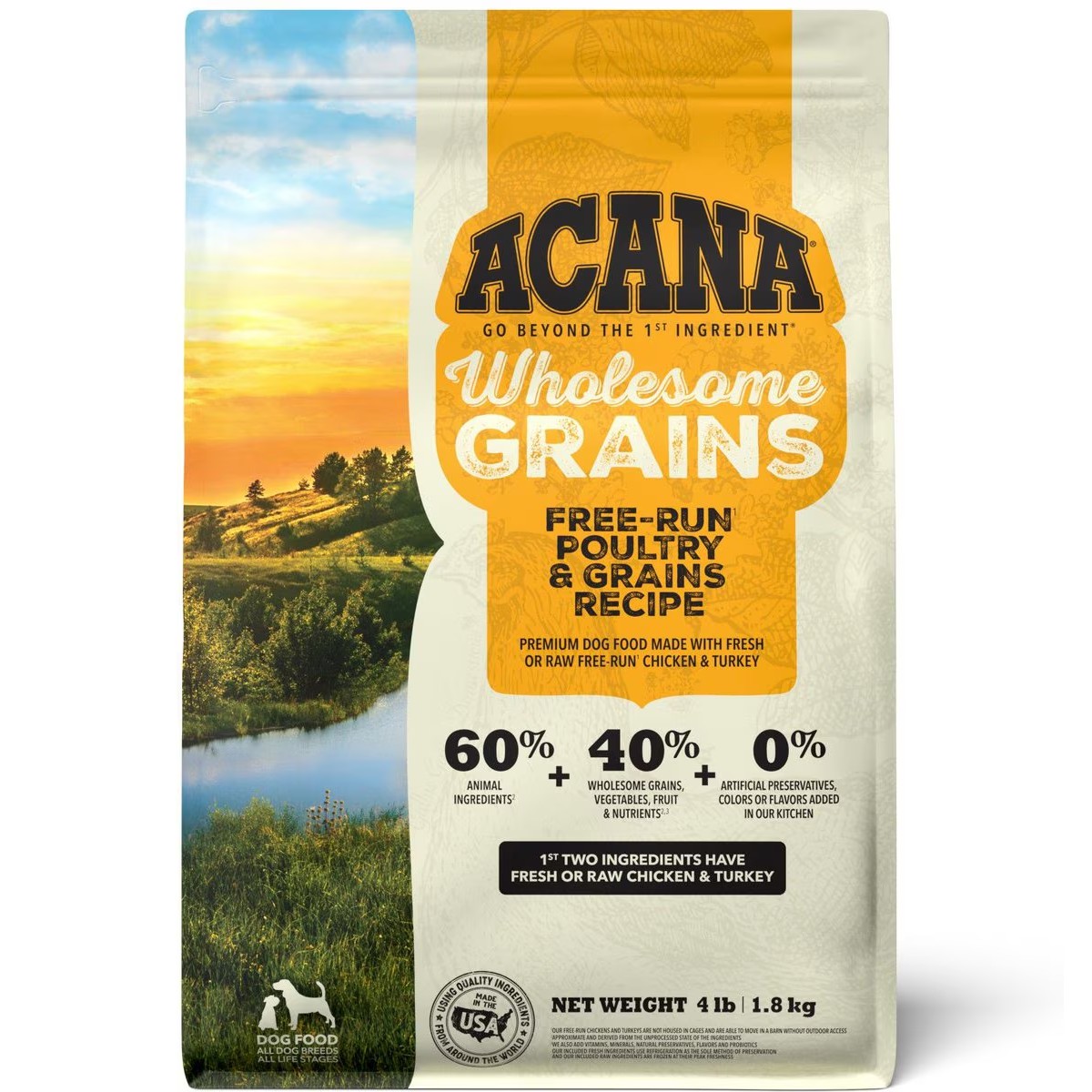 Acana Wholesome Grains, Free-Run Poultry & Grains Dry Dog Food 4lb | 580967NXW